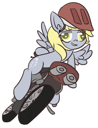 Size: 701x909 | Tagged: safe, artist:kimmychan1, derpy hooves, pegasus, pony, g4, backwards, female, helmet, mare, motorcycle, solo