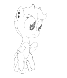 Size: 588x680 | Tagged: safe, artist:paucity-luxuriance, scootaloo, g4, earring, female, monochrome, piercing, sitting, solo