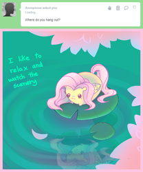 Size: 600x720 | Tagged: safe, artist:pekou, fluttershy, pegasus, pony, ask my little chubbies, g4, ask, chubbie, cute, female, mare, pond, shyabetes, solo, tumblr