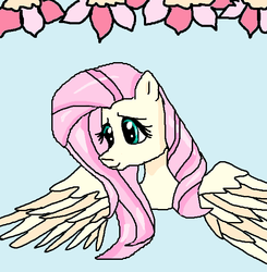 Size: 592x604 | Tagged: safe, fluttershy, g4, cute, female, flower, mouse drawing, ms paint, smiling, solo, wings