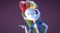Size: 1920x1080 | Tagged: safe, artist:creatorofpony, rainbow dash, equestria girls, g4, 3d, 3d model, blender, clothes, female, pointing, shirt, solo, wink