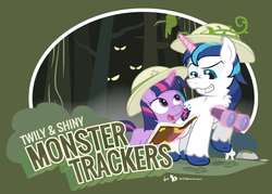 Size: 600x429 | Tagged: safe, artist:dm29, idw, shining armor, twilight sparkle, friends forever, g4, spoiler:comic, spoiler:comicff4, binoculars, duo, fuzznums, hat, monster trackers, pith helmet, swamp, twily