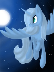 Size: 768x1024 | Tagged: safe, artist:aprilthefawn, princess luna, g4, female, flying, moon, s1 luna, solo