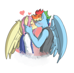 Size: 1250x1230 | Tagged: dead source, safe, artist:nolycs, fluttershy, rainbow dash, anthro, g4, blushing, butterscotch, duo, eyes closed, gay, heart, kiss on the lips, kissing, male, rainbow blitz, rule 63, ship:butterblitz, ship:flutterdash, shipping, wings