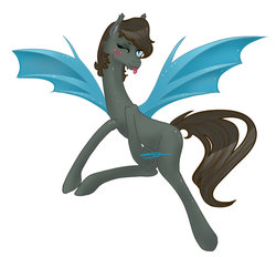 Size: 927x862 | Tagged: safe, artist:tinylittlewatermelon, oc, oc only, oc:seachell, bat pony, pegasus, pony, flying, solo, wings