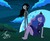 Size: 1000x819 | Tagged: safe, artist:bluse, princess luna, human, g4, adventure time, crossover, fangs, humanized, male, marceline, moon, night, sitting, smiling