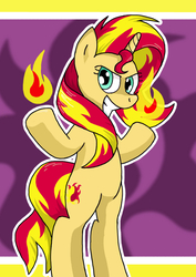 Size: 450x636 | Tagged: safe, artist:manulis, sunset shimmer, pony, unicorn, g4, bipedal, female, fiery shimmer, magic, pyrokinesis, pyromancy, smirk, solo