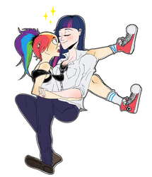 Size: 960x1118 | Tagged: safe, artist:sarath-15, rainbow dash, twilight sparkle, human, g4, converse, female, humanized, lesbian, pixel art, ponytail, ship:twidash, shipping