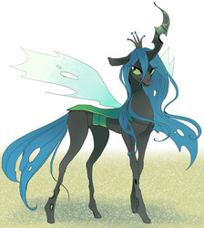 Size: 703x786 | Tagged: safe, artist:pasikon, queen chrysalis, changeling, changeling queen, g4, crown, female, grin, jewelry, regalia, smirk, solo, spread wings