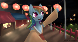 Size: 1440x780 | Tagged: safe, artist:dashy21, rainbow dash, semi-anthro, g4, bipedal, china, female, fireworks, solo