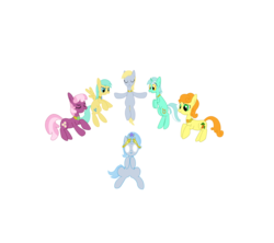 Size: 2088x1850 | Tagged: safe, artist:twitchy-tremor, carrot top, cheerilee, derpy hooves, golden harvest, lyra heartstrings, sunshower raindrops, trixie, pegasus, pony, g4, alternate mane six, alternate universe, elements of harmony, female, lunaverse, mare