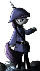 Size: 462x805 | Tagged: safe, artist:pinkielord, maud pie, earth pony, pony, g4, bipedal, clothes, female, helmet, pickelhaube, rock, solo, uniform, world war i