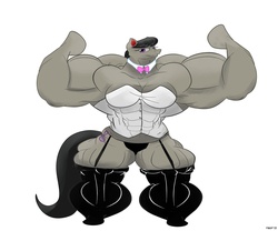 Size: 2014x1678 | Tagged: safe, artist:furrymusclegrowthfan, octavia melody, earth pony, anthro, g4, bowtie, bulky, clothes, corset, female, fetish, flexing, giant pony, huge, muscle fetish, musclebeast, muscles, muscular female, my muscle pony, octveinia, overdeveloped muscles, solo, stockings, the incredible hulk
