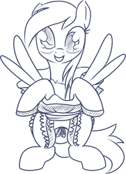 Size: 758x1046 | Tagged: safe, artist:stoic5, derpy hooves, pegasus, pony, g4, apron, blushing, clothes, cute, derp, female, looking at you, mare, monochrome, smiling, solo, spread wings