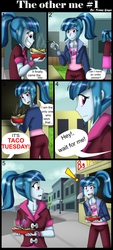 Size: 1259x2793 | Tagged: safe, artist:namyg, sonata dusk, comic:the other me, equestria girls, g4, clothes, comic, cutie mark on clothes, human counterpart, human sonata dusk, ponytail, shirt, sonataco, taco, taco tuesday, that girl sure loves tacos, that siren sure does love tacos
