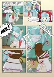 Size: 752x1063 | Tagged: safe, artist:radiantrealm, coco pommel, comic:collecting coco, g4, blindfold, bondage, cloth gag, comic, female, gag, kidnapped, muffled moaning, mummification, rope, rope bondage, show accurate, tied up