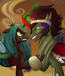 Size: 4293x5062 | Tagged: safe, artist:robothehoobo, king sombra, queen chrysalis, changeling, changeling queen, pony, unicorn, g4, absurd resolution, female