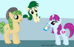 Size: 813x512 | Tagged: safe, artist:berrypunchrules, mystery mint, sandalwood, sweet leaf, equestria girls, g4, background human, equestria girls ponified, ponified