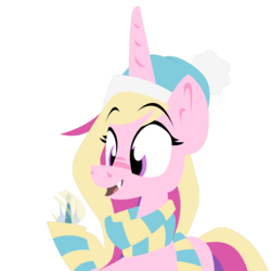 Size: 1280x1280 | Tagged: safe, artist:zvn, princess cadance, g4, clothes, fangs, female, happy, hat, scarf, simple background, snow globe, solo, transparent background