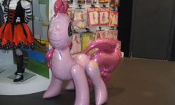 Size: 595x358 | Tagged: safe, pinkie pie, balloon pony, g4, balloon, female, inflatable, irl, london toy fair, looking at you, merchandise, photo, toy