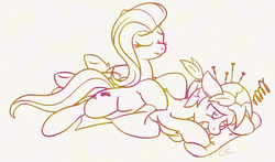 Size: 1200x704 | Tagged: safe, artist:stec-corduroyroad, fluttershy, oc, oc:corduroy road, pony, g4, acupuncture, duo, massage