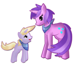 Size: 1811x1604 | Tagged: safe, artist:silverlucario12, amethyst star, dinky hooves, sparkler, pony, unicorn, g4, bandana, duo, duo female, female, filly, foal, mare, simple background, sisters, transparent background