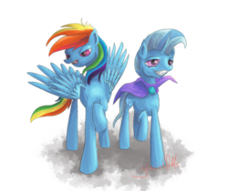 Size: 1024x861 | Tagged: safe, artist:glacialfalls, rainbow dash, trixie, pony, unicorn, g4, alternate hairstyle, duo, female, mare