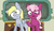 Size: 2800x1600 | Tagged: safe, artist:subesia, cheerilee, derpy hooves, pegasus, pony, g4, chalkboard, cheerilee is not amused, classroom, confused, desk, female, graph, mare, math, science, unamused, writing