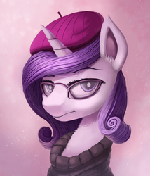 Size: 2068x2413 | Tagged: safe, artist:sceathlet, rarity, g4, beatnik rarity, beret, clothes, female, glasses, hat, high res, solo, sweater