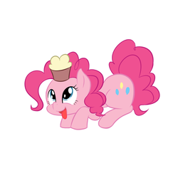 Size: 1024x1024 | Tagged: safe, artist:congee-painting, pinkie pie, earth pony, pony, g4, cupcake, cute, diapinkes, eyes on the prize, female, looking at something, mare, open mouth, prone, simple background, solo, tongue out, white background