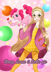 Size: 600x840 | Tagged: safe, artist:allwellll, pinkie pie, g4, big hero 6, crossover, cupcake, cute, diapinkes, duo, honey lemon (big hero 6)