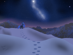 Size: 4000x3000 | Tagged: safe, artist:greenmarine117, princess luna, g4, female, night, scenery, snow, solo, stars