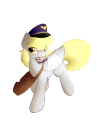 Size: 3000x3800 | Tagged: safe, artist:maximunex, derpy hooves, pegasus, pony, g4, bandage, blushing, cute, derpabetes, female, hat, high res, injured wing, letter, mailbag, mare, mouth hold, simple background, solo, transparent background