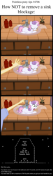 Size: 1041x3423 | Tagged: dead source, safe, artist:jittery-the-dragon, sweetie belle, human, pony, unicorn, g4, abuse, behaving like a cat, game over, implied death, nethack, oregon trail, pointless pony tips, pov, sink, sleeping, startled, sweetiebuse, this ended in death, water