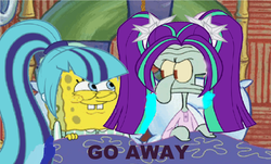 Size: 1024x620 | Tagged: safe, edit, edited screencap, screencap, aria blaze, sonata dusk, g4, duo, male, meme, parody, sponge-cano!, spongebob squarepants, spongebob squarepants (character), squidward tentacles