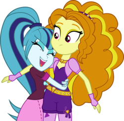 Size: 3500x3414 | Tagged: safe, artist:xebck, adagio dazzle, sonata dusk, equestria girls, g4, my little pony equestria girls: rainbow rocks, cute, daaaaaaaaaaaw, duo, eyes closed, frown, high res, hug, open mouth, simple background, smiling, surprise hug, surprised, transparent background, vector, wide eyes
