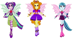 Size: 1024x547 | Tagged: safe, artist:sparkle-bliss, adagio dazzle, aria blaze, sonata dusk, equestria girls, g4, my little pony equestria girls: rainbow rocks, boots, fin wings, ponied up, shoes, simple background, sleeveless, the dazzlings, transparent background, trio, vector