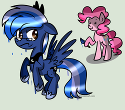 Size: 1024x900 | Tagged: safe, artist:sparkle-bliss, pinkie pie, princess luna, oc, oc:crimson beat, g4, glasses, painted