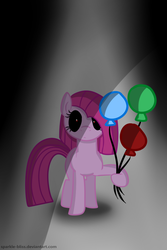 Size: 600x900 | Tagged: safe, artist:sparkle-bliss, pinkie pie, g4, balloon, black sclera, creepypasta, female, mare, pinkamena diane pie, zalgo, zalgo pie, zalgomena