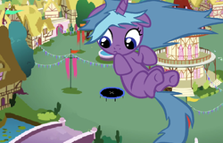 Size: 1488x952 | Tagged: safe, oc, oc only, oc:pretty mane, falling, female, filly, ponyville, trampoline