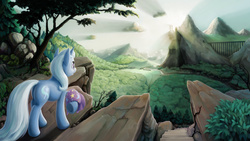 Size: 3840x2160 | Tagged: safe, artist:dahtamnay, trixie, pony, unicorn, g4, canterlot, crepuscular rays, female, forest, high res, mare, scenery, scenery porn, solo, stairs, wallpaper
