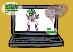 Size: 1280x907 | Tagged: safe, artist:somescrub, spike, anthro, ask nudist sweetie belle, g4, clothes, computer, explicit source, laptop computer, tent, tumblr