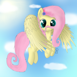 Size: 1000x1000 | Tagged: safe, artist:goforgold, fluttershy, pegasus, pony, g4, female, flying, moustache, sky, solo