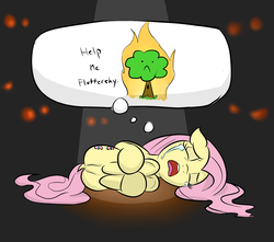 Size: 1700x1500 | Tagged: safe, artist:schmoe-joe, fluttershy, g4, crying, female, solo, the binding of isaac, tree