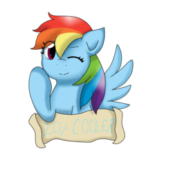 Size: 1280x1280 | Tagged: safe, artist:stockingstreams, rainbow dash, g4, 20% cooler, female, old banner, shirt design, smiling, solo, wink