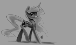 Size: 1280x765 | Tagged: safe, artist:darkflame75, princess luna, lunadoodle, g4, female, looking at you, monochrome, sketch, solo
