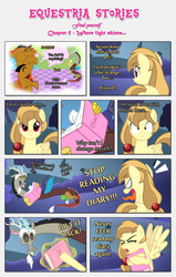 Size: 2429x3824 | Tagged: safe, artist:estories, discord, oc, oc:alice goldenfeather, draconequus, hydra, pegasus, pony, comic:find yourself, g4, comic, cotton candy, diary, flashback, glowing, high res, magic, multiple heads, telekinesis