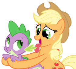 Size: 6000x5500 | Tagged: safe, artist:magister39, applejack, spike, g4, absurd resolution, female, licking, love, male, ship:applespike, shipping, spikelove, straight