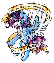 Size: 1192x1384 | Tagged: safe, artist:php166, oc, oc only, oc:tidal wave, alicorn, pony, crown, horn, male, motivational, stallion, wings