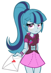 Size: 546x788 | Tagged: dead source, safe, artist:rileyav, sonata dusk, equestria girls, g4, blushing, cute, female, letter, looking at you, love letter, simple background, solo, sonatabetes, transparent background, tsunata dusk